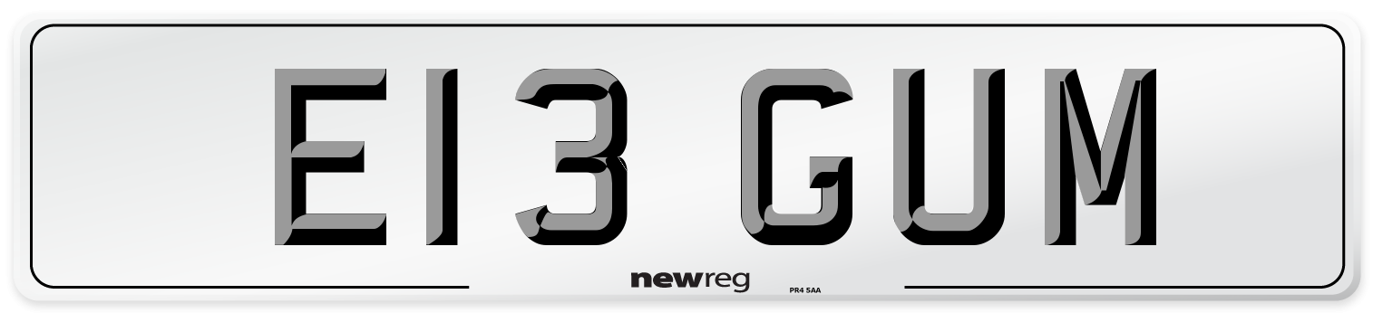E13 GUM Number Plate from New Reg
